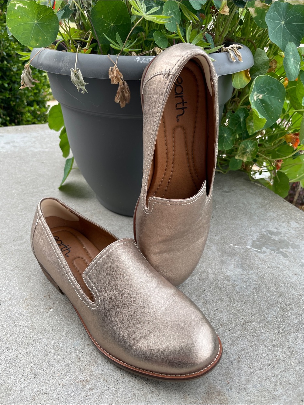 Earth Metallic Gold Slip-On Loafers for Women
